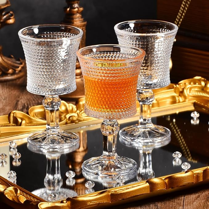 Jaepsing Shot Glasses, 2oz Etching Patterns Glasses Set of 6, Fancy Shot Glasses/Great for White and Red Wine/Mini Wine Glass Clear/Tasting Glasses/Cute