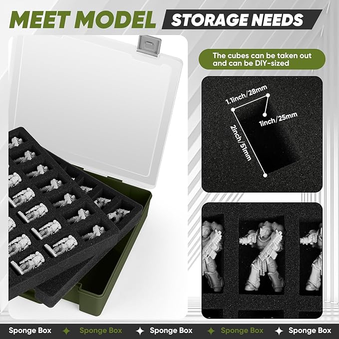 Miniature Storage Carrying Figure Case - 50 Slot Figurine Minature Carrying Case with 2 Foam Layer for Miniatures Compatible with 40k, DND & More (geen1)
