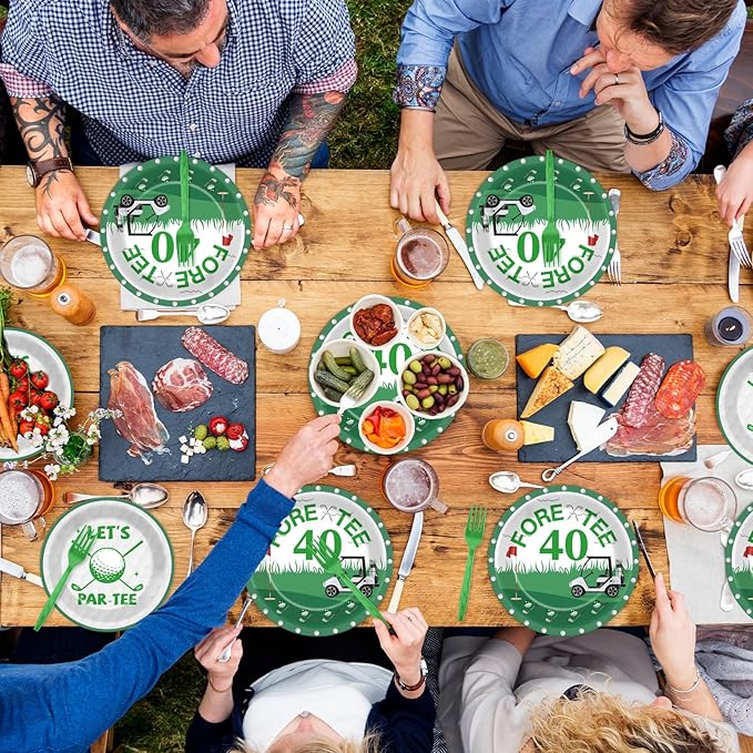 96Pcs Golf 40th Birthday Party Decorations Golf Theme Paper Plates and Napkins Let's Par-Tee 40th Birthday Tableware Fore-Tee Dinnerware Party Supplies for Men Women Sports Serves 24 Guests