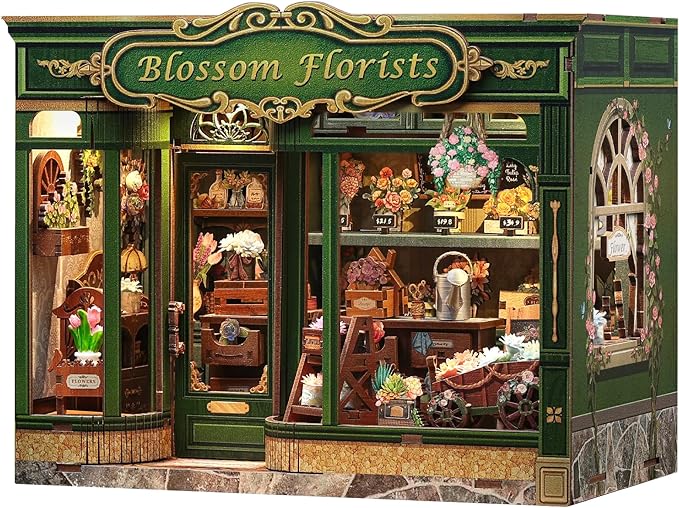 Fsolis Book Nook Kit - DIY Miniature Scene Kit for Adults 3D Wood Puzzles Tiny House Mini Craft Bookshelf Decor Gifts for Women Teenagers Book Lovers (Blossom Florists)