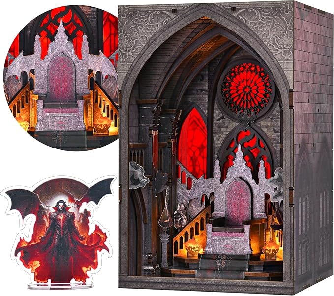 Book Nook Kit - 3D Wooden Puzzle for Adults, Teens and Beginners, Dollhouse Booknook Tiny House Bookshelf Decor DIY Miniature House Kit, Gifts for Family, Friends (Throne of Blood)