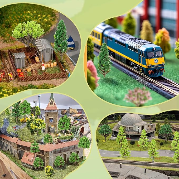 56 Pcs Diorama Trees Kit Include 55 Pcs Plastic Model Trees for Crafts 1 Piece 7.9in-11.8in Green Lawn Decorative Mini Fake Miniature Tree Materials for Scenery Architecture DIY Craft