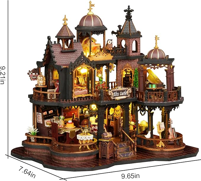 DIY Miniature House Kit - 3D Wooden Puzzle Miniature Kit with LED Light - Tiny Model Mini House Building Kit for Adults Teens, Creative Gift Book Nook DIY Adults Craft Kits, Home Decor