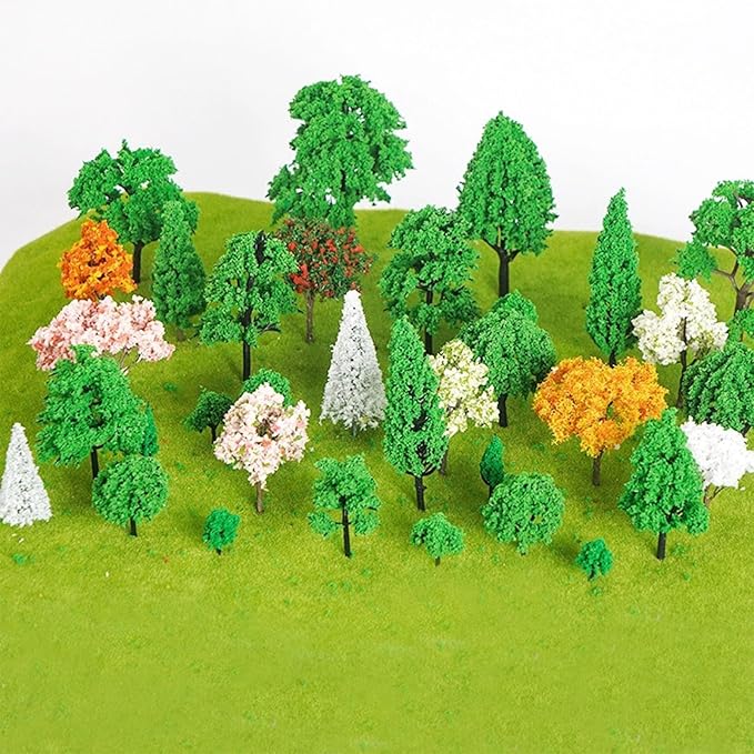 Cayway 65 PCS Model Trees Mixed Model Tree, Diorama Tree Fake Miniature Trees Model Scenery Supplies for DIY Projects Landscape Fairy Garden