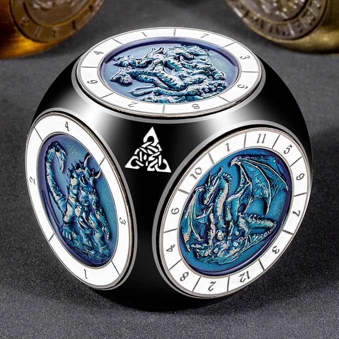 7 in 1 Unique Spinner DND Dice Set D&D, Metal Cube D and D Dice with Gift Box, Dungeons Dragons Role Playing Dice, Black Blue