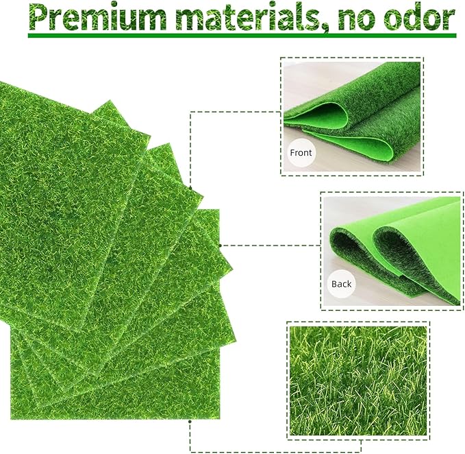 12 Packs 6 X 6 Inch Fake Grass Decor for Crafts, Artificial Grass for Miniature Ornament Projects, Model Turf Grass for DIY Fairy Garden Accessories and Decor Kit