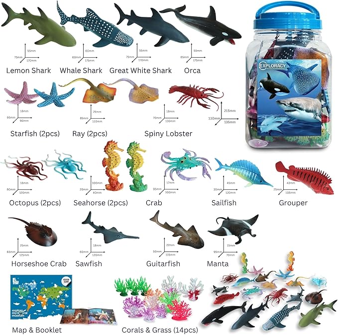 20pcs Sea Animals Toys for Kids Realistic Ocean Animal Toy Sealife Figurine Whale Shark Toys Bath Sensory Bin Play Birthday & Party Favors for Boys Girls Kids Toddlers