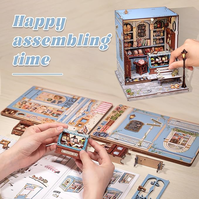 Fsolis Book Nook Kit - DIY Bookshelf Miniature Kit for Adults, 3D Puzzle Booknook Bakery Tiny House Craft Gifts for Women Readers Book Lovers (Sweet Marie)
