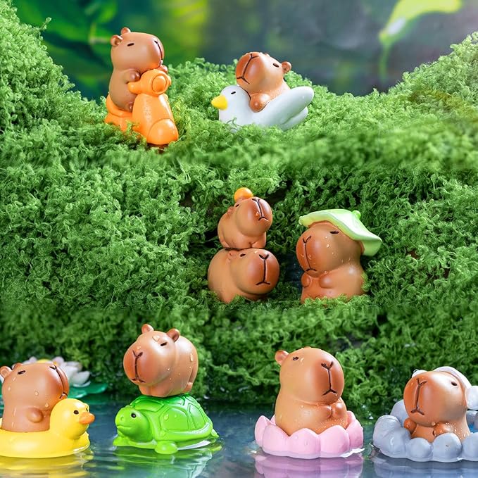 Mini Capybara Figurines 13 Pieces Tiny Capybara for Car Dashboard Dollhouse Miniatures Mini Resin Animals for Fairy Garden Home Decor Capybara Birthday Decorations