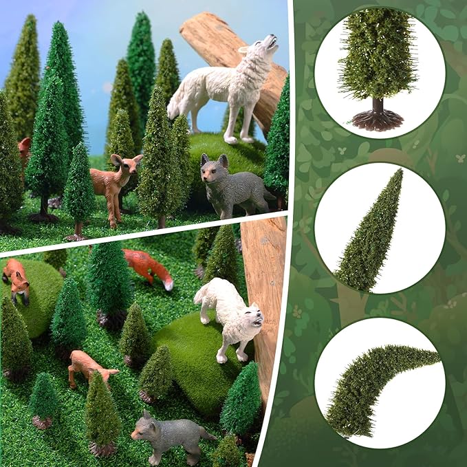 Skylety 35 Pieces Model Trees 1.2-6.3 Inch Mixed Miniature Trees Diorama Supplies Fake Plants Train Scenery Landscape Christmas Village Architecture DIY Crafts(Green,Tree)