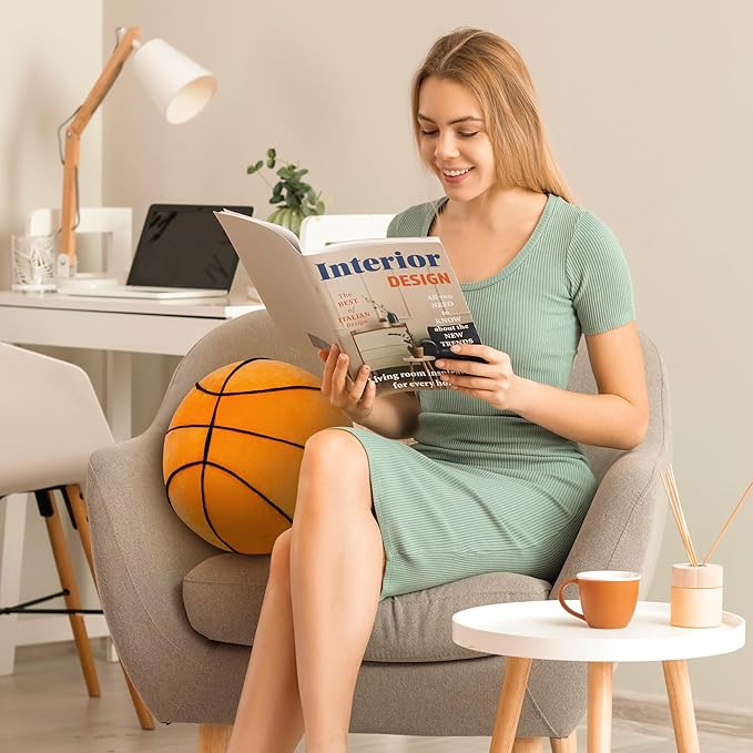 OurHonor Basketball Pillow, Basketball Plush 11.8", Basketball Stuffed Animal, Fluffy Cute 3D Stuffed Sports Ball Plushies Room Decor Games Gift for Kids and Adults