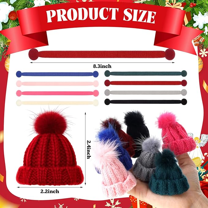 Geyoga 16 Pcs Mini Knit Doll Hat Valentines Day Small Santa Hat for Craft Winter Mini Snowman Hats and Scarf Tree Ornaments Snow Stripe Heart Wine Bottle DIY Decor Gifts