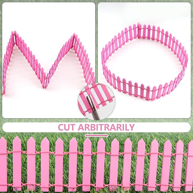 Mini Fairy Garden Fence, 35.5x2 Inch Cuttable Small Wood Picket Fence, DIY Miniature Accessories Decoration for Dollhouse, Crafts, Vegetable Platter, Cake(Rose Red)