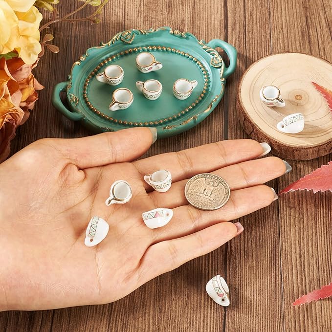 12Pcs Miniature Ceramic Tea Cup for Dollhouse 16x12mm Porcelain Mini Coffee Cup Charms Set for Micro Landscape Garden Tea Party Playhouse Ornaments DIY House Scene