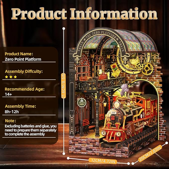 Book Nook Kit - CRIOLPO Book Nook Kits for Adults 3D Wooden Puzzles with LED Lights DIY Miniature Doll House Kit Gifts for Family Friends(Zero Point Platform)