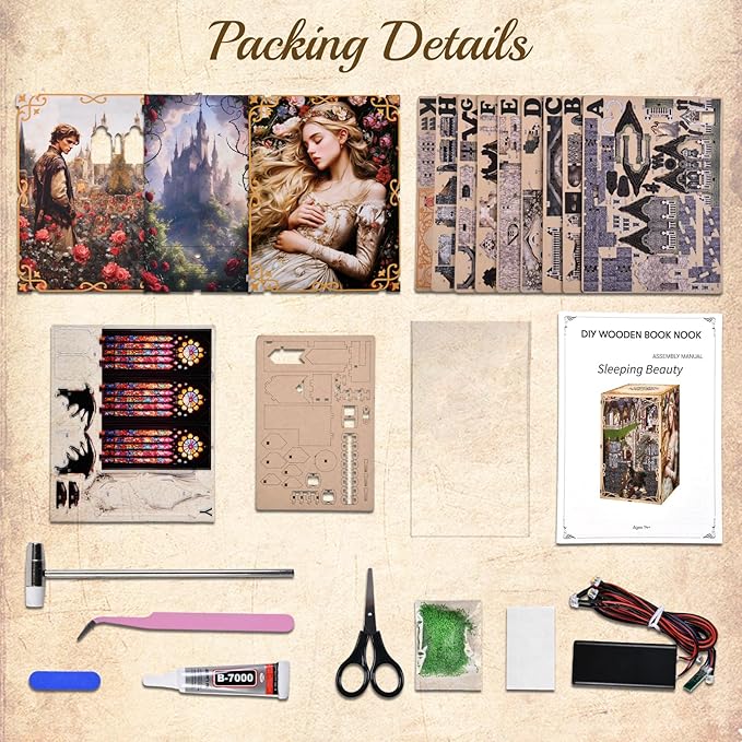 Book Nook Kit - DIY Miniature House Dollhouse Kit for Adults and Teens, Booknook Tiny House Bookshelf Decor 3D Wooden Puzzle, Gifts for Family, Friends (Sleeping Beauty)