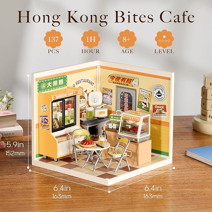 Rolife Super Creator DIY Miniature Plastic House Building Set Playset with LED, Suitable for Mini Figures Construction Toys Diorama Kit Gifts for Teens Adults (Night Out Food Stall)