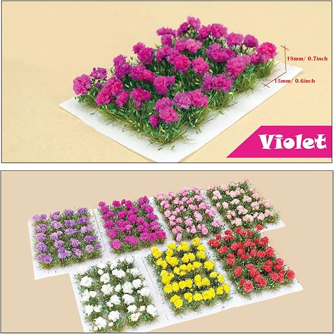Woohome Flower Cluster Flower Vegetation Groups Grass Tufts Miniature Static Scenery for DIY Architecture Building Model Railway Train Diorama Garden Scenery Landscape Layout (Violet, Rose)