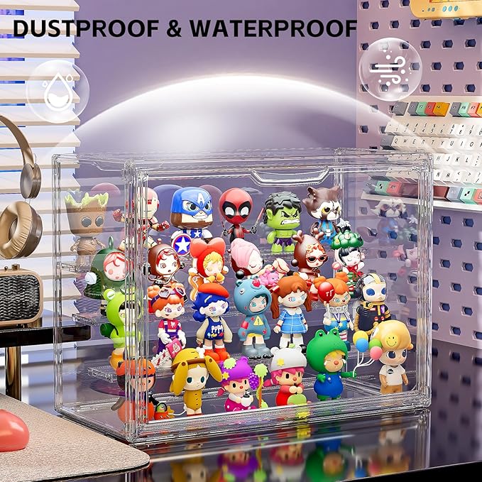 Clear Acrylic Display Case for Collectibles 4 Layer Hobby Figure Display Case Box with Shelves Stackable Figurine Display Shelf for Funko Pop, Pop Mart, Labubu, Model, 3 Pack