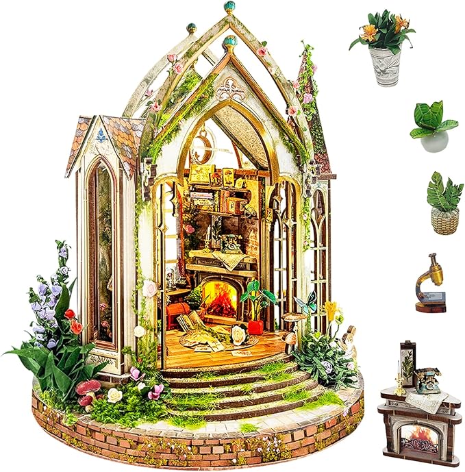Book Nook Kit for Adults and Teens, DIY Miniature House Kit with Led Light, 3D Wooden Puzzles for Adults, Wood Gifts for Family and Friends(European Garden Model)