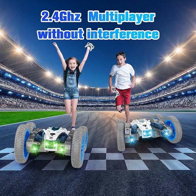 BAIWU Remote Control Car for Boys, Double Sided Drive,360° Rotation of Rc Cars Spray Features and Spins Have Special Lighting Rc Car,4WD RC, Toy for Boys Ages 4-10 Gift