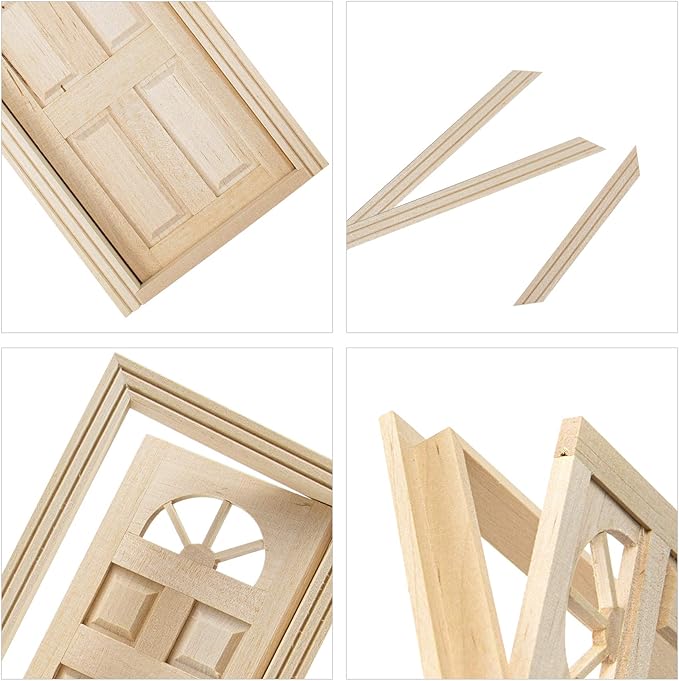 AUEAR, 1:12 Miniature Furniture Unpaint Wooden Doors for DIY Scene Home Craft (6 Panel Style B)