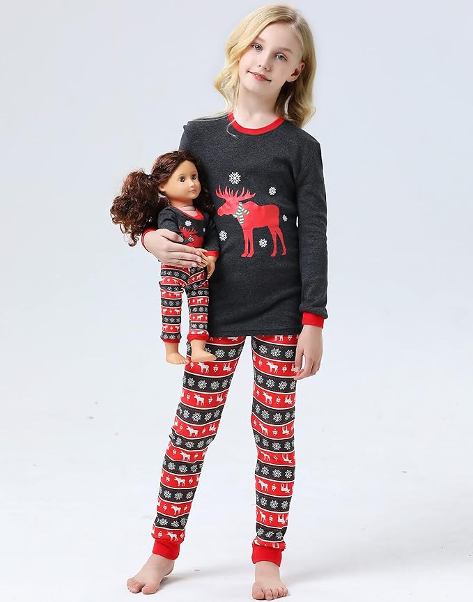 Babyroom Girls Matching Doll&Toddler 4 Piece Cotton Pajamas Toddler Christmas Sleepwear