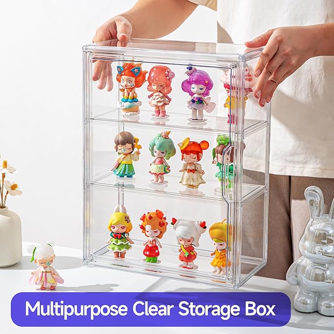 Clear Display Case for Figures with Magnetic Door, Acrylic Display Cases for Collectibles, 3Tiers Acrylic Storage Organizers Box, Desktop or Wall-Mounted Showcase for Collectibles Action Figure (1)