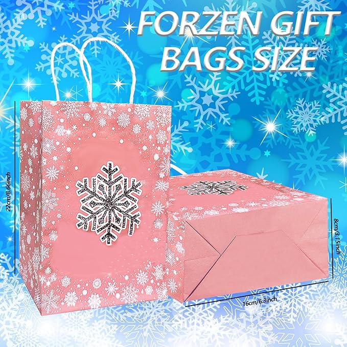 CZWXOXO 24 Pieces Snowflake Party Favors Bags Bulk with Handles Winter Frozen Reusable Paper Gift Bags Winter Treat Goodie Candy Bags for Snowflake Christmas Birthday Holiday Party Supplies