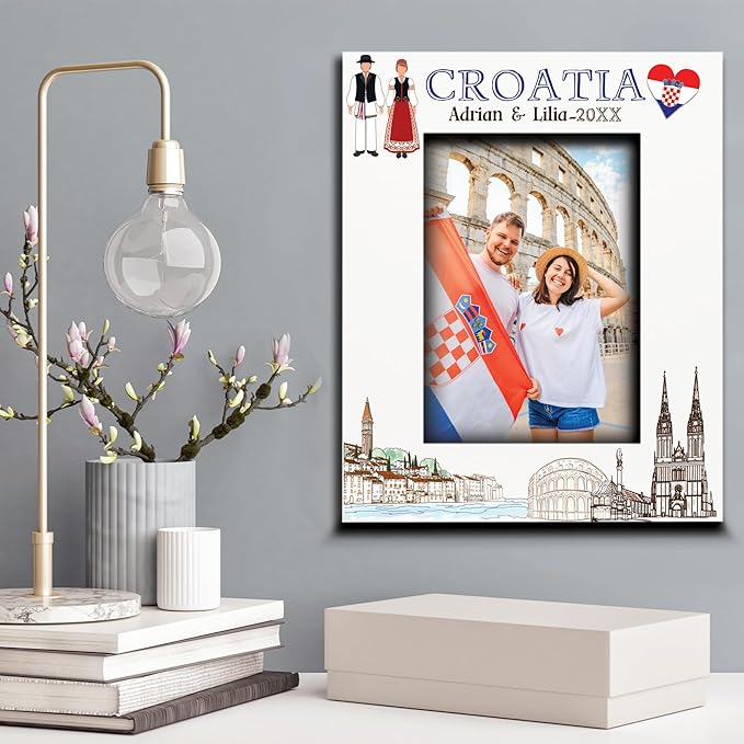 BELLA BUSTA-Personalized Europe Travel Picture Frame– Custom Print Photo Frame with City & Country-Honeymoon, Vacation, Adventure, Favor Keepsake (Croatia (Vertical))