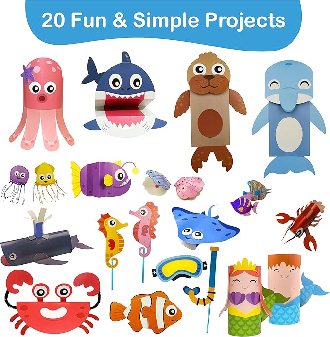 Craftikit® 20 Under The Sea Arts & Crafts Kits for Kids – Mermaid & Sea Animal Paper Crafts for Girls & Boys Ages 4-10 – Preschool Art Supplies & Toddler Craft Set
