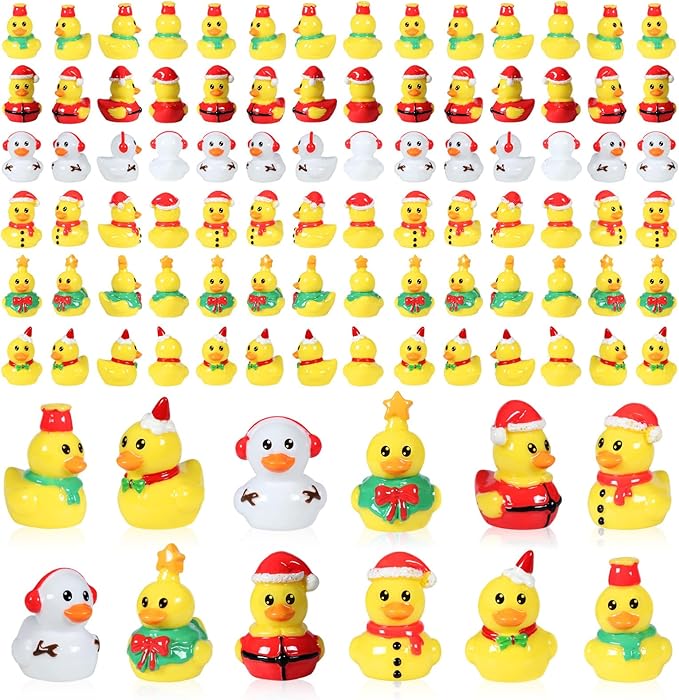 54 PCS Tiny Ducks Mini Resin Christmas Ducks Miniature Colorful Figures Ornament for Xmas, Craft, Dollhouse, Slime, Home Decorations (Christmas 2)