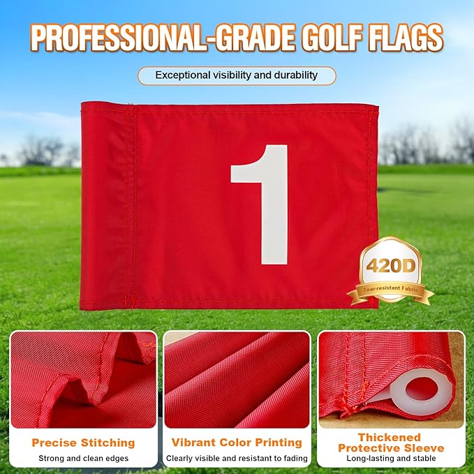 GODCTSUP Golf Flagstick with Hole Cup Set, 3 Feet Portable Putting Green Flags and Poles, 420D Nylon Golf Flags&Fiberglass Flagpole&ABS Hole Cup for Yard Driving Range Backyard, Gifts Idea, 4PCS