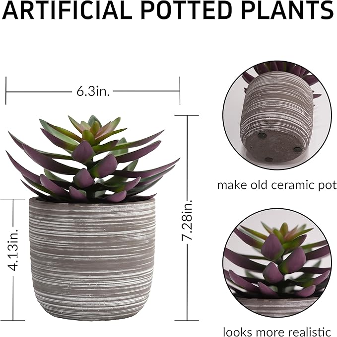 JaHe Artisan Potted Fake Succulent, 7.5” Artificial Succulents in Cement Bowl Faux Realistic Greenery Plant for Home Office Desk Bathroom Livingroom Boho Shelves Decoration, Table Centerpieces