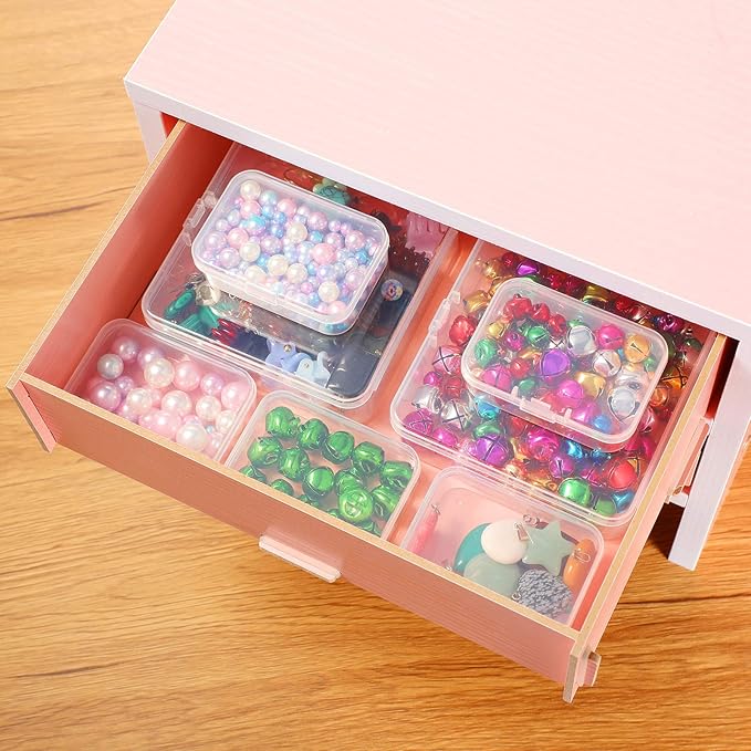 6 Pieces Mini Plastic Clear Beads Storage Containers Box for Collecting Small Items, Beads, Jewelry, Business Cards, Game Pieces, Crafts (2.52 x 1.73 x 0.79 Inch)