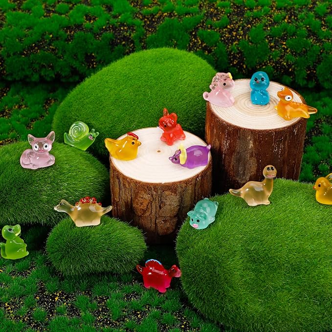 240 Pack Mini Resin Animals, Glow in The Dark Tiny Animals Figures to Hide Luminous Small Plastic Miniature Little Ducks Bulk for Office Home Garden Micro Landscape Aquarium Potted Dollhouse Decor