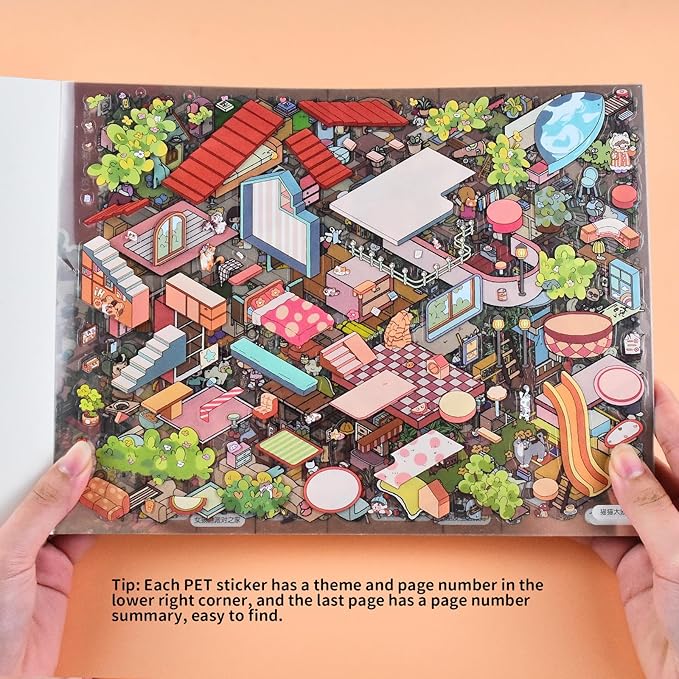 DIY Large Fun 3D Animal House Scene Stickers Book with Tweezers Make Your Own Pasture Villa Room Sticker Scenes Cute Micro Stickers for Relief Stress Pass The Time(6 Designs)