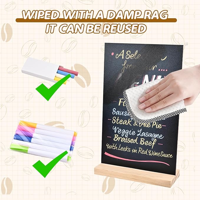 3 Pack 8.1x12 in Chalkboard Signs with Stand for Tables Small Chalk Board Signs Tabletop Message Board Sign with Wood Base for Home Decorations Coffee Shop Restaurant Kitchen Wedding Party