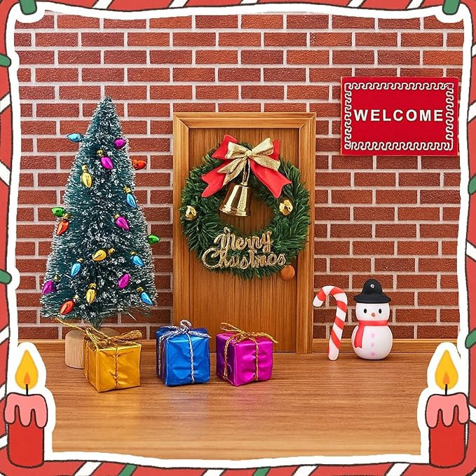 77 PCS Doll House Christmas Set Dollhouse Accessories Miniature Figurines Mini Santa Snowman Books String Lights Fence Ducks Yard Gift Box Decor for Pretend Toys DIY Festival Party Fairy Garden