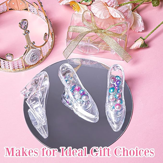 Barydat 36 Pcs Mini Crystal Princess Slippers Plastic High Heels Decoration, 36 Pcs Transparent Gift Boxes with Gold Ribbon, Party Wedding Birthday Candy Gift Supplies Table Decoration