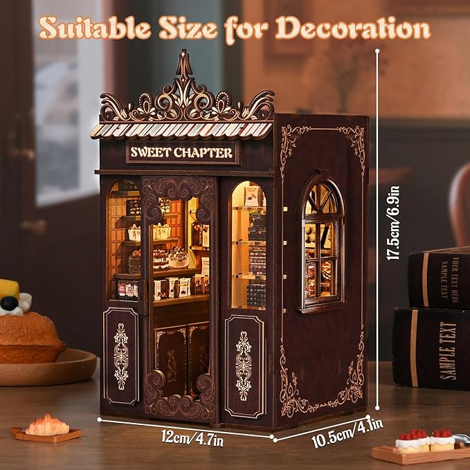 KERNOWO Book Nook Kit, DIY 3D Wooden Puzzles for Adults, Teens and Beginners, Miniature Tiny House Kit for Bookshelf Decor, Bookish Gift for Family, Friends, Book Lovers (Sweet Chapter)