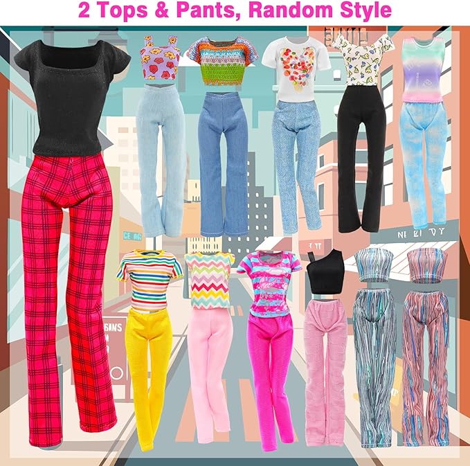 BARWA 11 Sets Doll Clothes Including 2 Sequins Dresses 5 Mermaid Floral Dresses 4 Casual Outfits Tops and Pants for 11.5 inch Girl Dolls