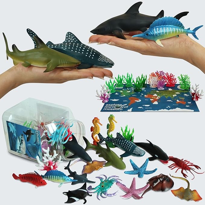 20pcs Sea Animals Toys for Kids Realistic Ocean Animal Toy Sealife Figurine Whale Shark Toys Bath Sensory Bin Play Birthday & Party Favors for Boys Girls Kids Toddlers