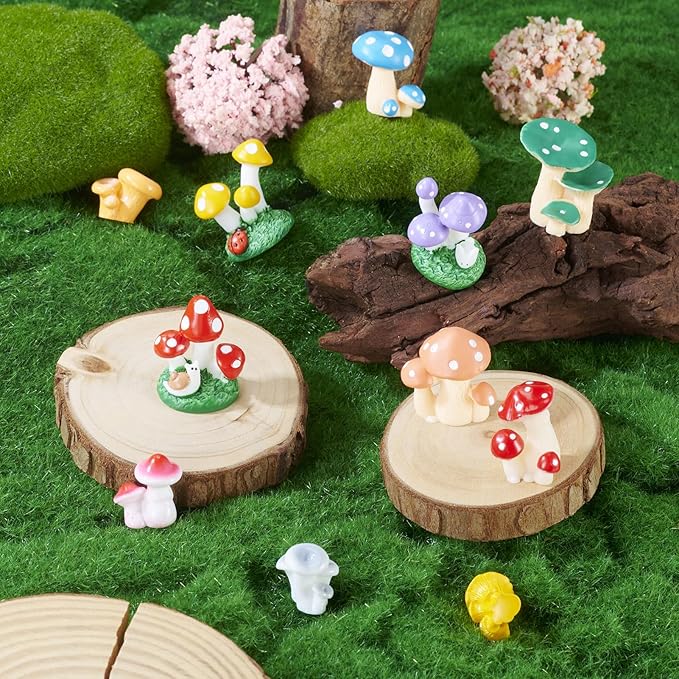 11 Pcs Mini Mushrooms Figurines Tiny Miniature Mushroom Charm Colorful Resin Mushrooms Landscape for Fairy Garden Fish Tank Plant DIY Cake Topper Office Desk Home Party Decor