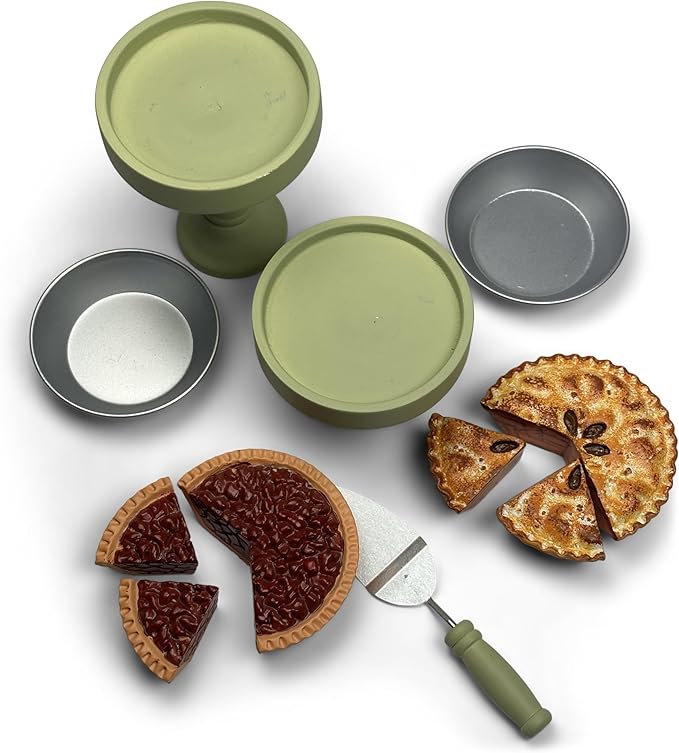 THE QUEEN'S TREASURES 18 Inch Doll Bakery Food Accessories, Yummy Pecan and Apple Pies with 2 Slices, 2 Metal Pie Pans, 2 Cake Stands. Compatible with American Girl