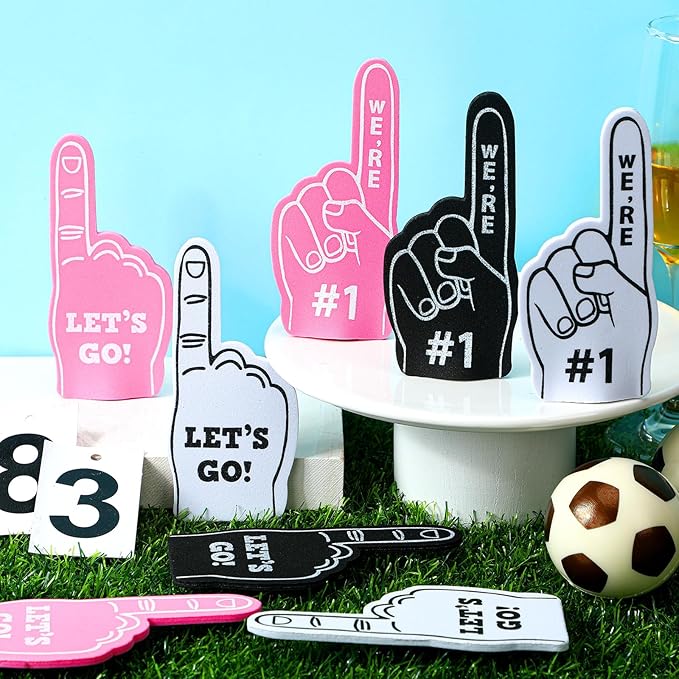 Sinmoe 24 Pcs Mini Foam Finger Baseball Fan Mini Foam Finger, We're #1 Sports Themed Party Supplies for Baseball Hockey Football Basketball Events Team Gifts(Black, White, Pink)