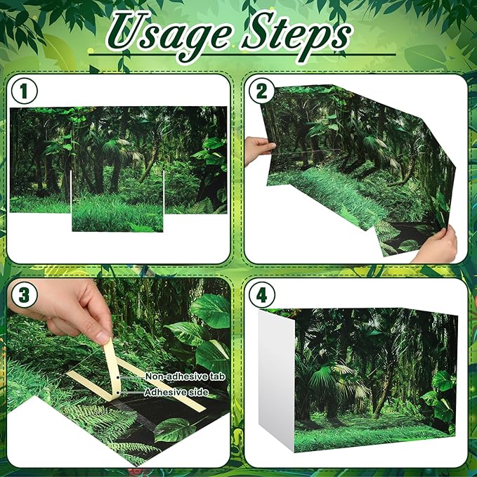 AmazingSpark 4 Set Rainforest Style Diorama Box and Fake Grass Decor, Rainforest Diorama Project Supplies Set, Cardboard Display Case Kit & Artificial Grass with Double Sided Tapes for DIY Crafts Toys