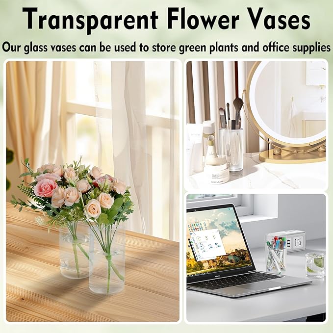 12pcs Glass Cylinder Vases for Centerpieces, Floating Glass Candle Holder for Dinner Table 6 Inch Tall Clear Flower Vases for Wedding Decoration, Birthday Party, Home, Holiday