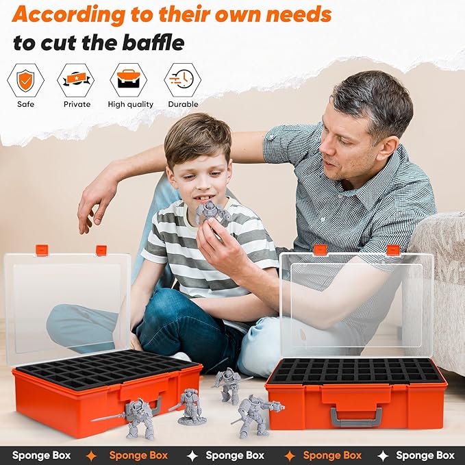 Miniature Storage Carrying Figure Case - 120 Slot Figurine Minature Carrying Case with 3 Foam Layer for Miniatures Compatible with 40k, DND & More (Orange)