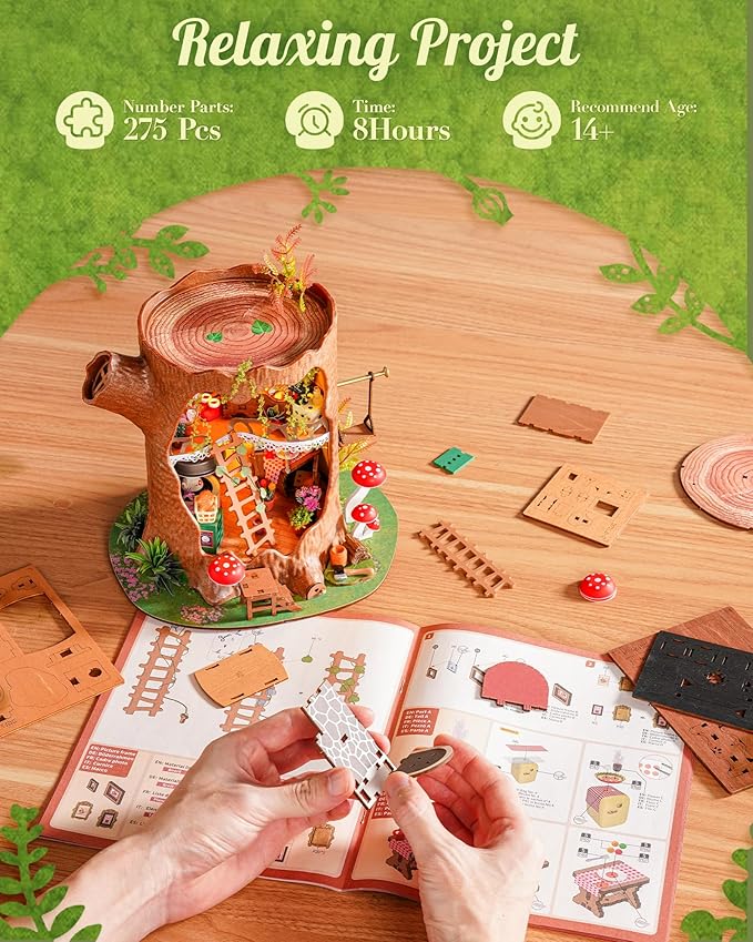 Rolife DIY Miniature House Kit Fairytale Tree House 1:18 Dollhouse Diorama Fantasy Forest Theme Tiny House Building Kit Home Decor Gift for Adults Craft Lovers